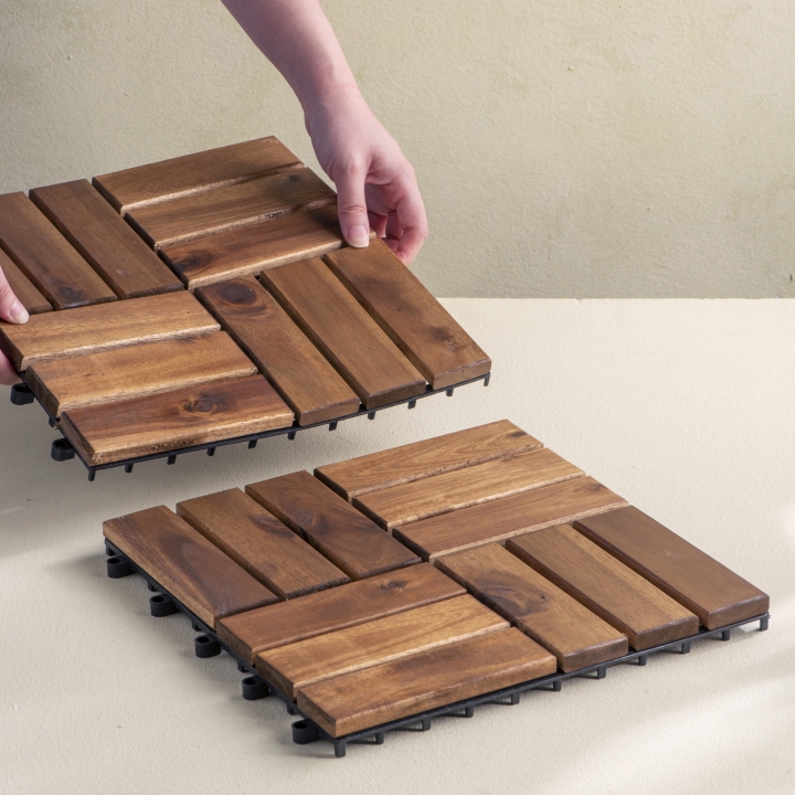 Wood Interlocking Basketweave Shape Tiles